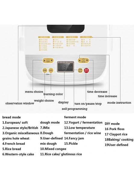 Bread Maker Machines Automatic Breadmaker LCD Display 2 Loaf Sizes 3 Crust Colors 1H-Warming Function 19 Programs 15 Hours Delay Timer with Nut Dispenser - RHQTKM0P
