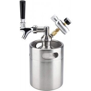 HJUIK beer dispenser Stainless Steel Mini Beer Keg Growler With Adjustable Tap Faucet And CO2 Injector For Beer,Soda,Wine Beer Faucet Color : Silver - CJZYI4GO
