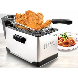 3.5 Litre Deep Fat Fryer with Viewing Window Stainless Steel Deep Fryer Adjustable Temperature Control Removable Oil Basket Chip Pan Fryer Easy Clean 1800 W - PNBBVV4S