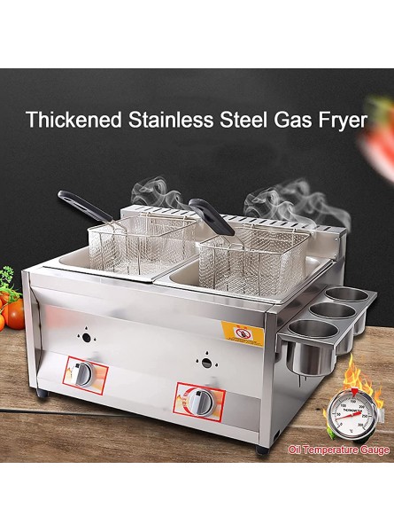 Gas Deep Fryer with 10L*2 Basket and Lid Stainless Steel Countertop Propane W Metal Tube for Commercial Home Kitchen - SDCK33FA