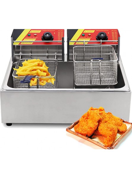 Heavy Duty Stainless Steel Fryer 12L Countertop Deep Fryer 5000W Double Tank Electric Fryer With Double Basket Thermostats For Turkey French Fries Home Kitchen Restaurant - GQAEAD71