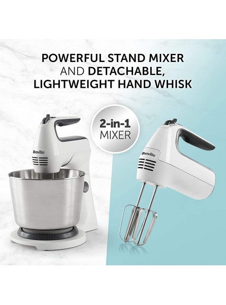 Breville Classic Combo Stand and Hand Mixer Electric Hand Whisk and Stand Food Mixer 3.7 Litre Stainless Steel Bowl Swivel Control Whisk Dough Hooks and Beaters [VFM031] - NNWU5FMP