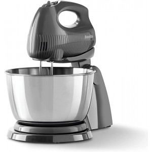 Breville Flow Electric Hand and Stand Mixer | 3.5L Stainless Steel Rotating Bowl | with Beaters & Dough Hooks | 250W | Grey [VFM035] - RFAPIVHI