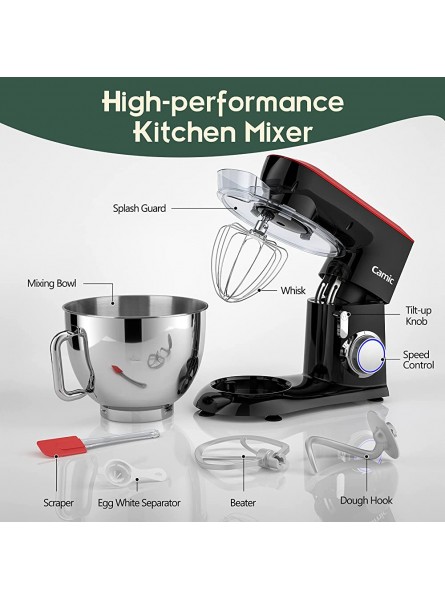 Camic Stand Mixer 1800W Metal Kitchen Mixer with 9L Stainless Steel Bowl Dishwasher-Safe Dough Hooks Flat Beaters Whisk P+10-Speed Kitchen Electric Mixer 9 L Black - SLZBR2F1