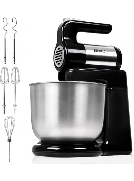 Duronic SM3 Twin Hand and Stand Mixer Set Electric | 300W | Black & Stainless Steel |Baking | 5 Speed | Turbo Function | 4 Litre Bowl | 2 Beaters | 2 Hooks | 1 Whisk - QYDI1Y45