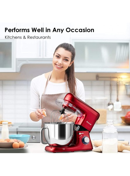 GYMAX Stand Mixer 1400W 7L Electric Kitchen Mixer with Dough Hook Stainless Steel Mixing Bowl LED Light and Ergonomic Handle 6 Speeds Tilt-Head Food Mixer for Home Red - LEVPD6D1