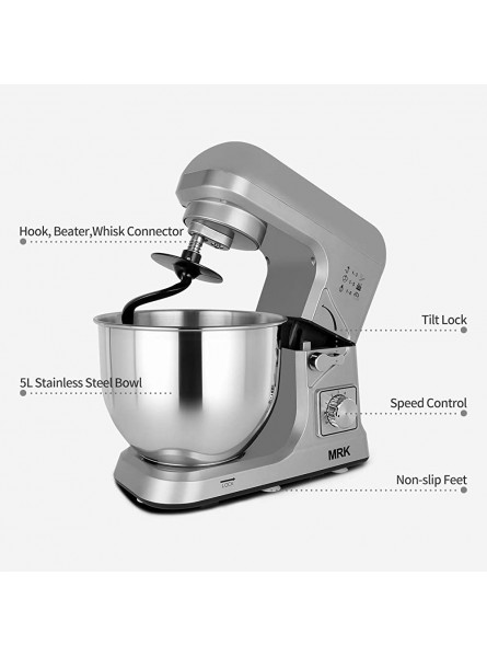 MRK MK36C Food Stand Mixer 1000W 5L Mixing Bowl 6 Speeds Control Kitchen Machine with Beater Dough Hook & WhiskGrey - AOZUXQAG