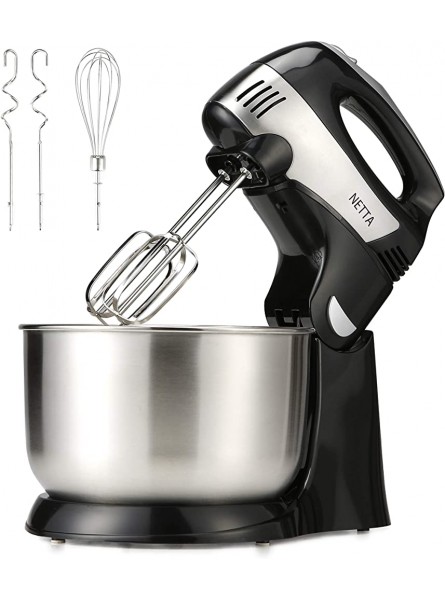 NETTA 2 in 1 Hand & Stand Mixer 4.3L Stainless Steel Mixing Bowl Attachments Included 5 Speed Control with Turbo Function 300W – Black and Stainless Steel - XNSXOPJY