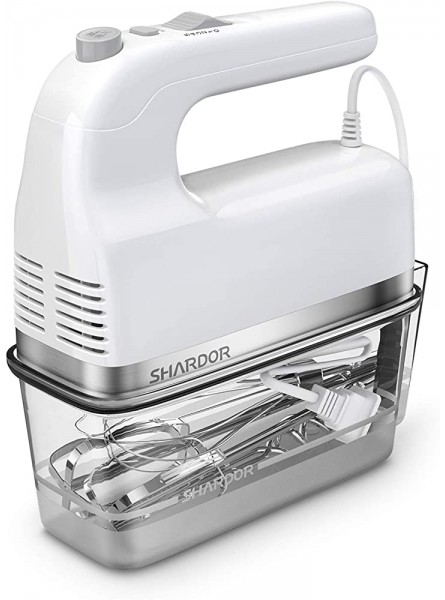 SHARDOR Hand Mixer Electric Whisk Powerful and Efficient Electric Whisk 5 Speed Hand Mixers with Turbo Button,Storage Case Easy Eject Button 5 Stainless Steel Attachments - NNICBKJQ