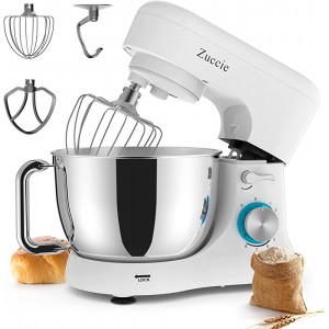 Stand Mixer Zuccie 1509 4.8L Food Mixers for Baking  8+P-Speed Dough Mixer with Stainless Steel Bowl Dough Hook Wire Whip Beater and Splash Guard Dishwasher Safe White - REXV8XFX