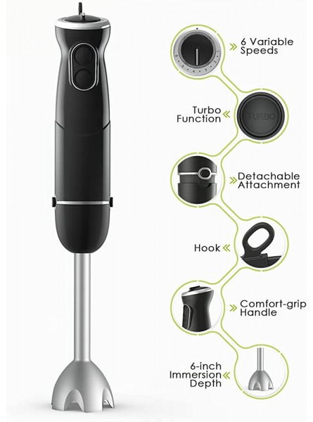 Hand Blender 3 in 1 500W Immersion Hand Blender for Kitchen 6-Speed Electric Stick Handheld Blender with Turbo Function Include Stainless Steel Whisk Milk Frother Attachments - FQPCEO90