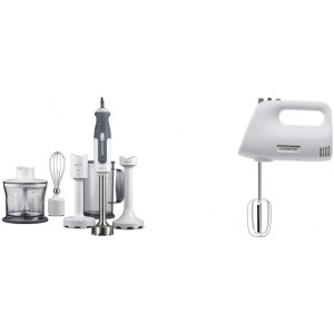 Kenwood Hand Blender Anti-splash Mixer includes 5 Attachments 0.5L Chopper Whisk and 0.75L 800 W HDP406 White Silver & Hand Mixer,Electric Whisk 5 Speeds 450 W HMP30.A0SI White - JAIRQ7R6
