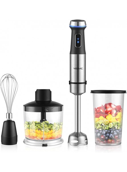 YISSVIC 1100W Hand Blender 4 in 1 Stick Blender with 800ml Beaker 500ml Food Chopper Variable Speed Control and Working Indicator - OJTZM042