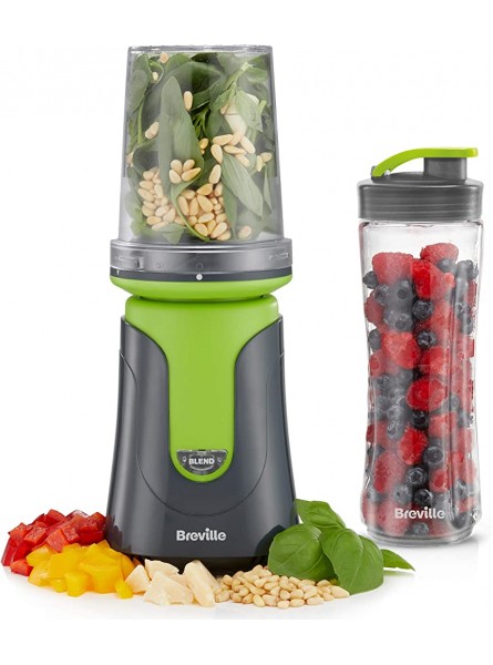 Breville Blend Active Compact Food Processor and Smoothie Maker 1 x Processor Bowl 1 x Portable Blending Bottle 600 ml 300 W Green [VBL241] - CLSZXYMR