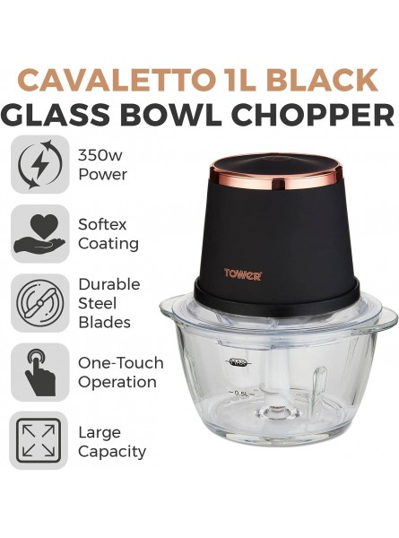 Tower Cavaletto T12058RG Glass Bowl Chopper 1L 350W Black and Rose Gold - SWBWNI5Y