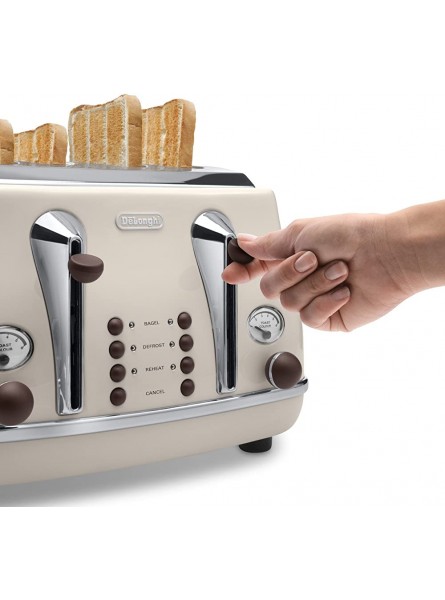 De'Longhi Icona Vintage 4 slot toaster reheat defrost one-side bagel & 6 browning settings CTOV4003BG Beige - FRFGRBQ2