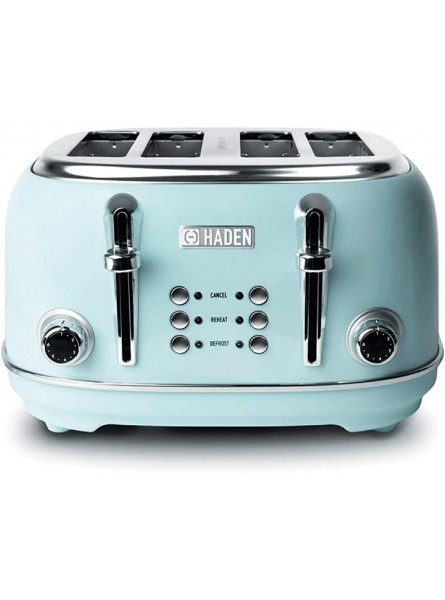 Haden 194244 Heritage 4 Slice Toaster Turquoise Cancel Re-Heat Defrost Functions Variable Browning Control 1370-1630W - ZGLPV27O