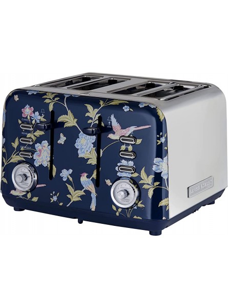 Laura Ashley 4 Slice Toaster by VQ with Defrost & Reheat Mode Stainless Steel Body Includes Warming Rack – Elveden Navy - YRSW8898