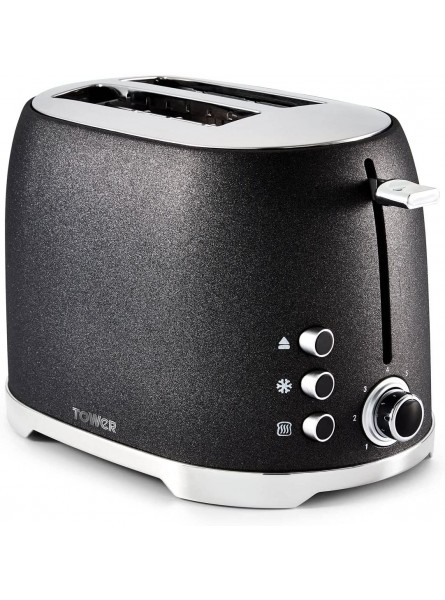 Tower Glitz T20029 2 Slice Metal Toaster with Adjustable Browning Control Defrost and Reheat Settings Black - HMHODPIK