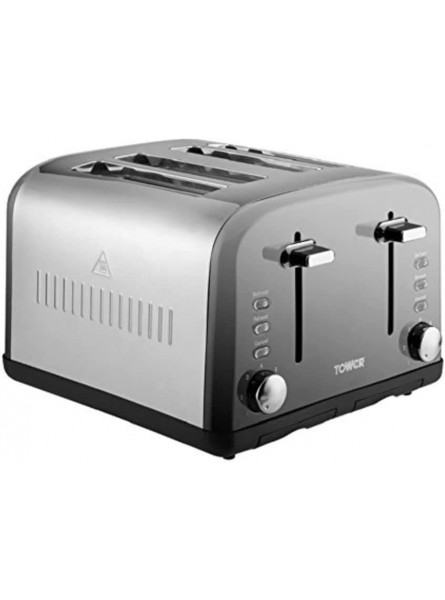 Tower Infinity 4-Slice Toaster with 7 Browning Settings Defrost Reheat and Cancel Functions Removable Crumb Tray Stainless Steel 1800 W Silver - VXDJK3VJ