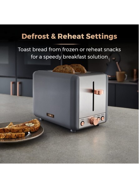 Tower T20036RGG Cavaletto 2-Slice Toaster with Defrost Reheat Stainless Steel 850 W Grey and Rose Gold - YIEN8IRN