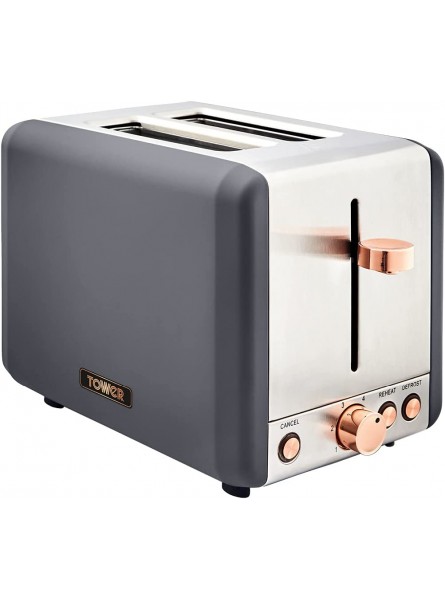Tower T20036RGG Cavaletto 2-Slice Toaster with Defrost Reheat Stainless Steel 850 W Grey and Rose Gold - YIEN8IRN