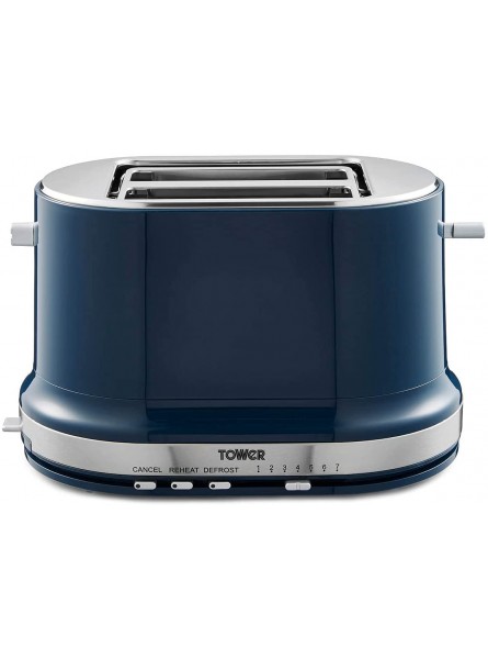Tower T20043MNB Belle 2-Slice Toaster with 7 Browning Settings Defrost Reheat Cancel 800 W Midnight Blue - KWIEBGS5