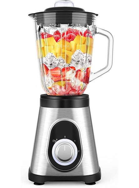 Blender Smoothie Maker 700W Glass Blender Mixer with 1.5L Glass Jug 6 Sharp Stainless Steel Blades for Smoothie Milk Shake Frozen Fruit and Ice Crush 3 Adjustable Speeds Silver and Black - RHHX7I8J