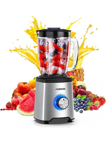 Blender Smoothie Maker 800W Acekool BC1 Glass Smoothie Blender with Professional Stainless Countertop 6 Sharp Stainless Steel Blades 21000U Min 5 Adjustable Speeds 2000ML BPA Free Container Low Noise - EYEVO4DJ