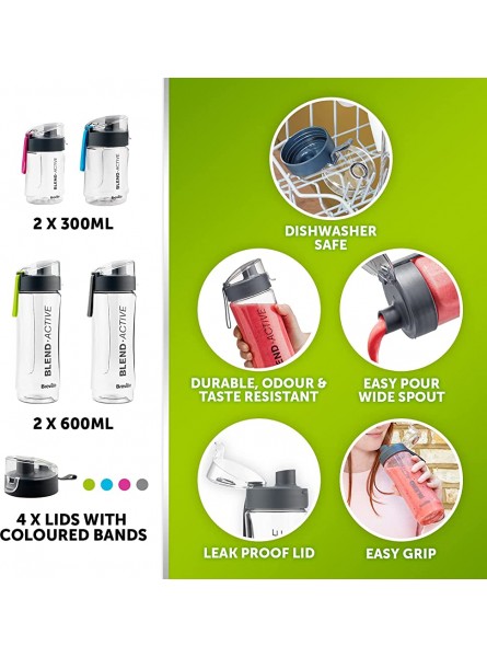 Breville VBL252 Personal Blender & Smoothie Maker | 350W | Family Pack | 4 Portable Blend Active Bottles 300ml | 600ml | Leak Proof Lids | White & Green Plastic 350 W 600 milliliters Multicolour - NLTPS655