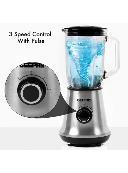 Geepas 700W Glass Jug Food Blender Smoothie Maker | Stainless Steel Cutting Blades 3 Speed Control with Pulse & 1.5L Glass Jar | Powerful Copper Motor Jug Blender & Ice Crusher – 2 Year Warranty - WNXCAI9P