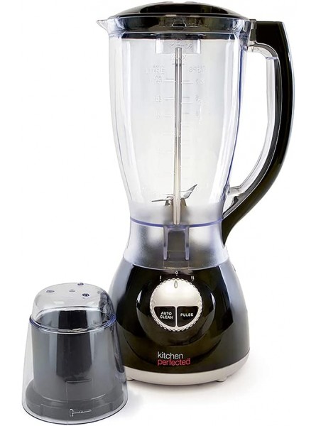 KitchenPerfected 500w 2Ltr Table Blender with Mill 2 Speed Settings Pulse Setting Auto-Clean Function -60ml Measuring Cup Separate Grinder Mill Attachment Plastic Jug Black E824BK - VEIT4U65