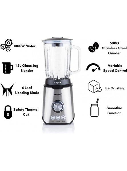 Vitinni Power Blender | 1.5L Glass Jug | Dry Food Grinder | Smoothies Milkshakes Coffee Soup | Multi-Function | Dial Control & Pulse Function - GZMOFSY7