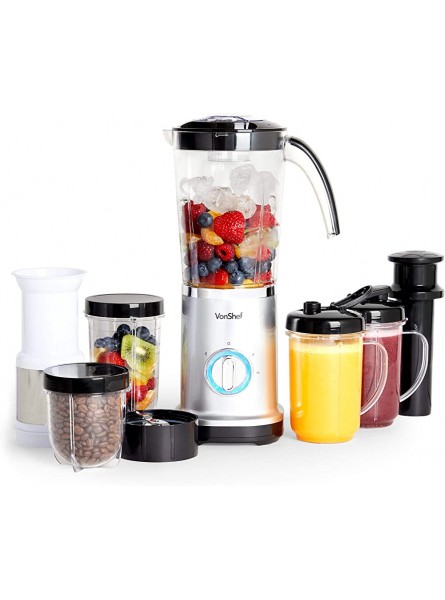 VonShef Blender Juicer & Grinder 4 in 1 Multi-Functional 17 Piece Set with 2 Speed Settings and Pulse Function Ideal for Crushing Ice Making Smoothies Protein Shakes and More 220W - ASBTKTUF
