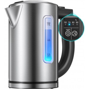 3000W Electric Kettle Temperature Control with Color Changing LED Indicator,Kettle with Auto Shut Off Protection Stainless Steel 1.7L Easy View windows - ABZDHSXH