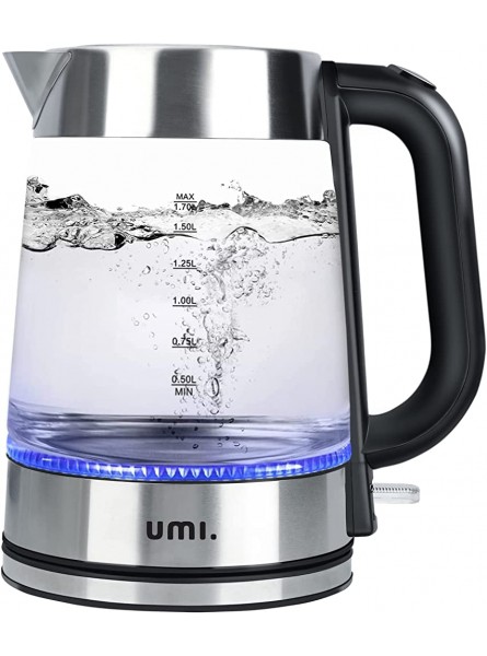 Brand Umi Electric Glass Kettle 3000W 1.7 Litre Fast Boil Cordless Water Kettle with LED Light Boil Dry Protection BPA Free Strix Controller Silver - ZBOOH5A1
