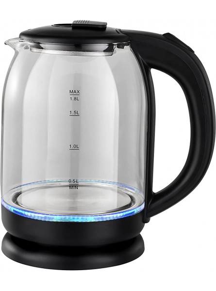 ECONO Electric Glass Kettle with Blue LED 2000W 1.8L Boil-Dry Protection See Through Glass Black Auto Shut-off Over Heat Protection - CYJYEK1U