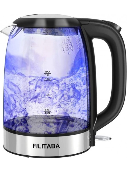 Electric Kettle 1.7L Glass Water Kettle with Blue LED Indicator Light BPA-Free Tea Kettle with Auto Shut-Off and Boil-Dry Protection 5.90‘’x4.72''x10.24'' - QDBS0F9U