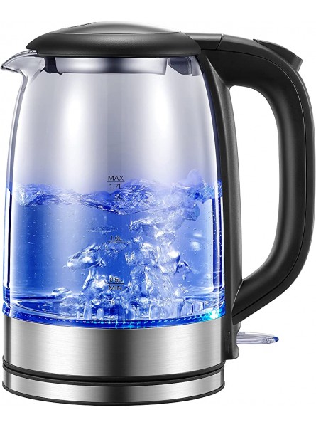 Kettle 1.7L Glass Kettle with LED Indicator Lights Fast Boil Tea Electric Kettle with Auto Shut-Off & Boil-Dry Protection Stainless Steel Lid & Bottom BPA Free - LDCW5JHT