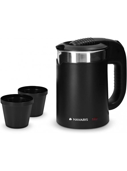 Navaris Compact Electric Travel Kettle 0.5 Litre Travel Jug Kettle with Dual Walls and Boil Dry Protection Small 1100W Holiday Kettle with 2 Cups - JJLTOIPB