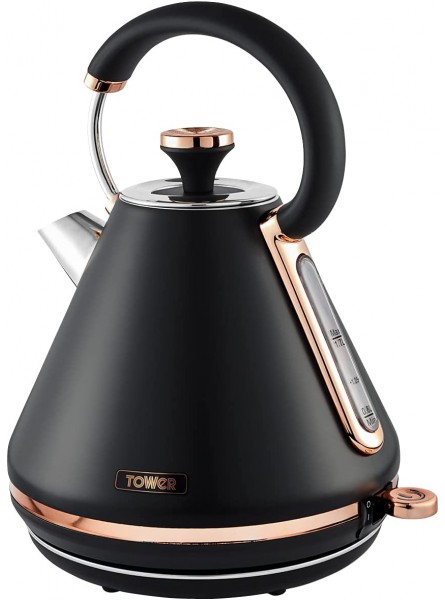 Tower T10044RG Cavaletto Pyramid Kettle with Fast Boil Detachable Filter 1.7 Litre 3000 W Black and Rose Gold - CMMSGVFG