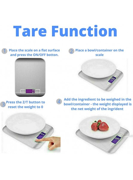 ACKTECH Digital Kitchen Scales with Blacklit LCD Anti-Fingerprint Kitchen Scales Digital Auto Off System and Wider Weighing Platform Tare Function 5kg 1g Silver Scale - JQAYX8GD