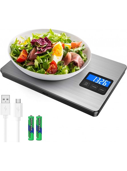 Brifit Digital Kitchen Scale 15kg 33lb USB Rechargeable Food Scales Stainless Steel Cooking Scales Smart Touch LCD Backlit Display Accuracy 1g 0.1oz Tare Function 5 Units Battery Included - MWSR1Y6R
