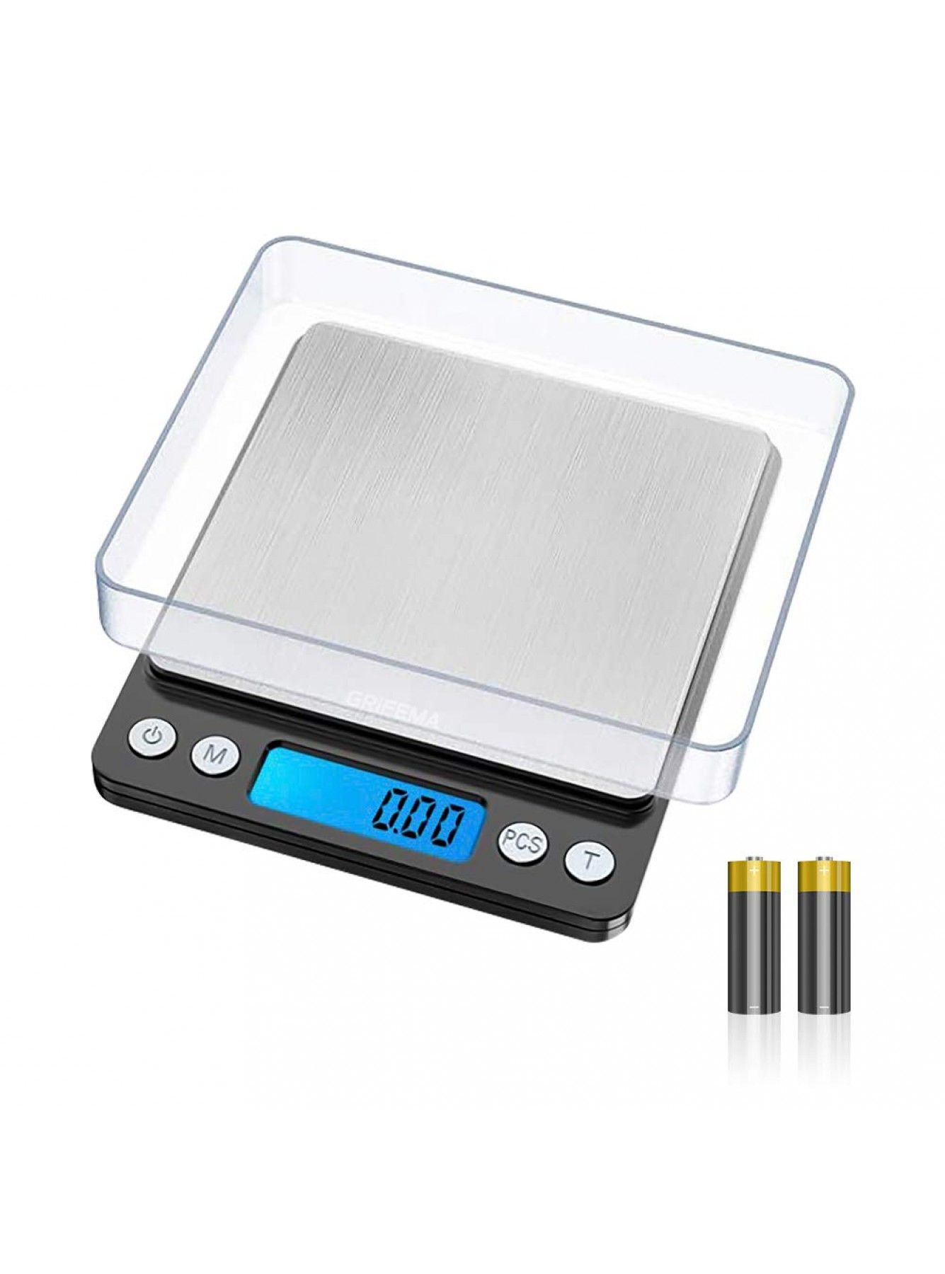 GRIFEMA GA2003 Digital Kitchen Scale with Backlit LCD Display to Easy Read Stainless Steel Tare Function Food Scale 0.01G-500G Weighing Scale with 6 Weighing Units with Tray Batteries Included - KYMPK698