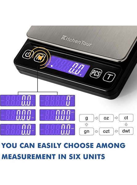 KitchenTour Digital Kitchen Scale 3000g 0.1g High Accuracy Precision Multifunction Food Meat Scale with Back-Lit LCD DisplayBatteries Included - IFGNQKB8