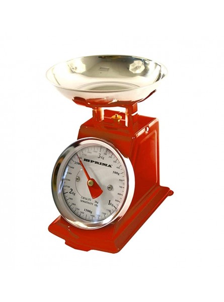 Red 3kg Stainless Steel Analogue Retro Traditional Kitchen Weighing Scales - EMQVRN2Q