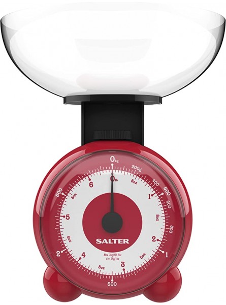 Salter 139 RDDRA Orb Mechanical Kitchen Scale Food Weighing Scale for Compact Living Easy to Use with Detachable Bowl Lightweight 3 Kg Capacity Measures in Kg and lbs No Batteries Required Red - NWCFKBVQ