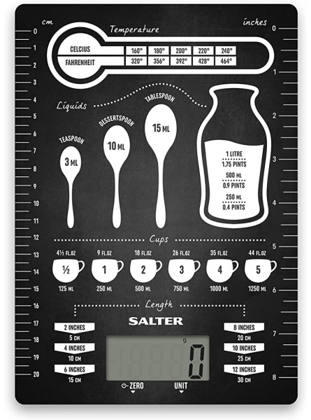 Salter Gadget Digital Kitchen Scales – Electronic Food Weighing Scale for Cooking Baking Easy Clean Modern Design Perfect Present for Kitchen Accessories Gadget Lover – 23 x 17 x 1.5 cm Black - PGSK2T4H