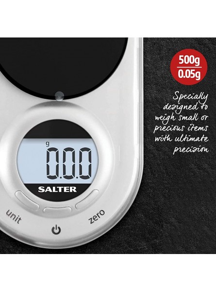 Salter Micro Digital Kitchen Scale Electronic Micro Measuring Tool Precision Baking Cooking Compact Portable Design Large Backlit LCD 500 g Capacity 0.05 g Resolution Metric Imperial Silver - VJSPJXK6