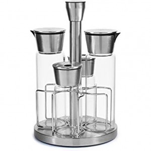 4 Pieces Borosilicate Glass Oil Pot with Stainless Steel caps with Stand cp - GNVVG9BT